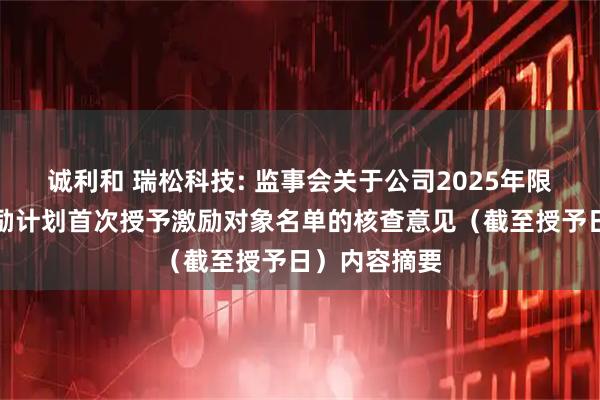 诚利和 瑞松科技: 监事会关于公司2025年限制性股票激励计划首次授予激励对象名单的核查意见（截至授予日）内容摘要