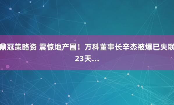 鼎冠策略资 震惊地产圈！万科董事长辛杰被爆已失联23天...
